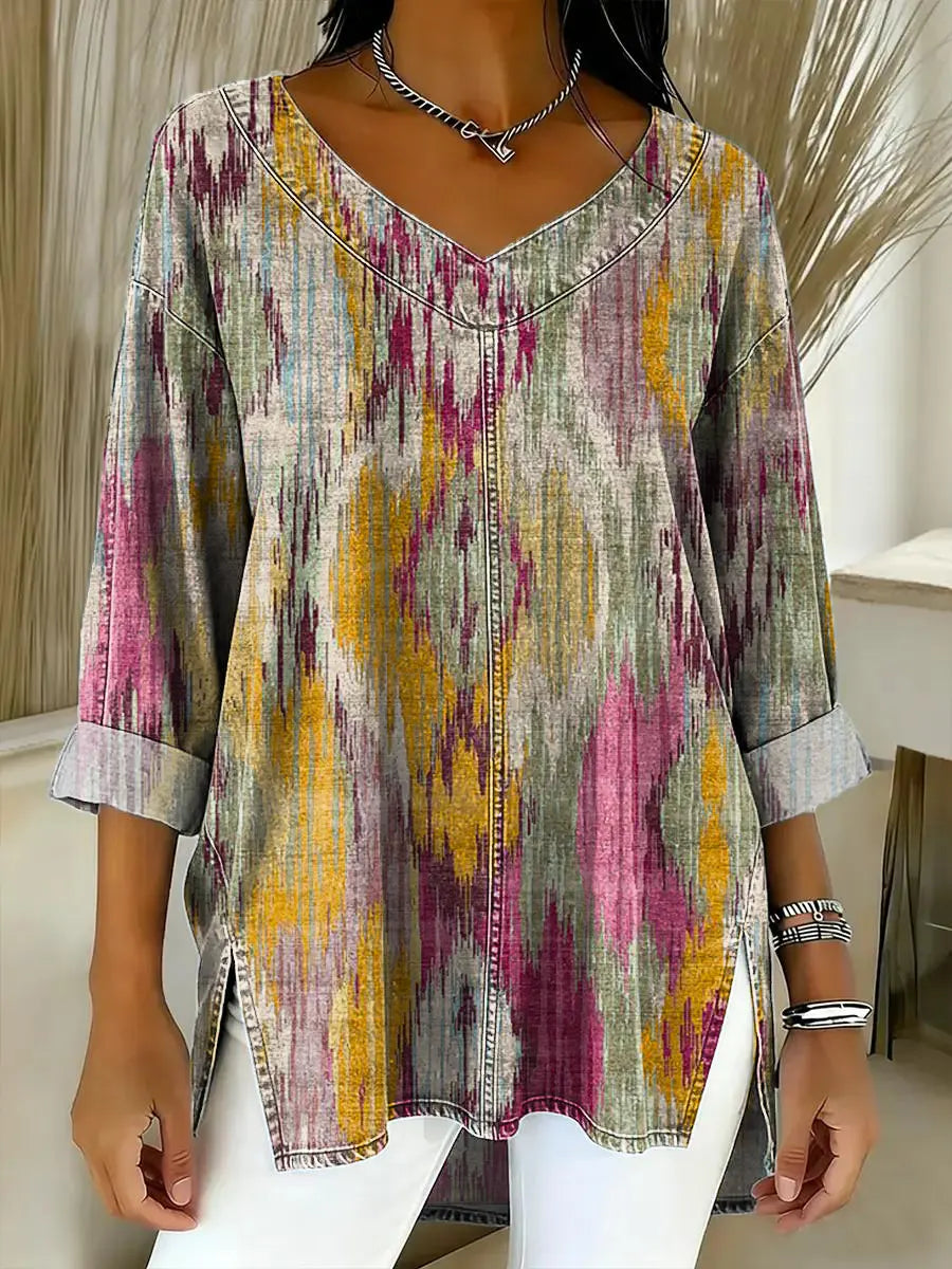 Women's Vintage Pattern Art Print Casual Denim Shirt