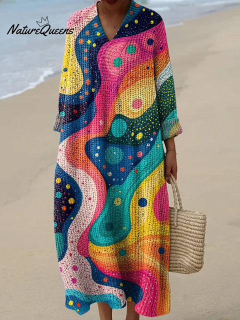 Women's Abstract Pattern Art Print Casual Cotton Knitted Dress