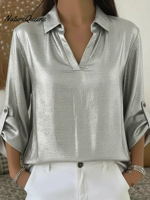 Women's V-neck Satin Shirt