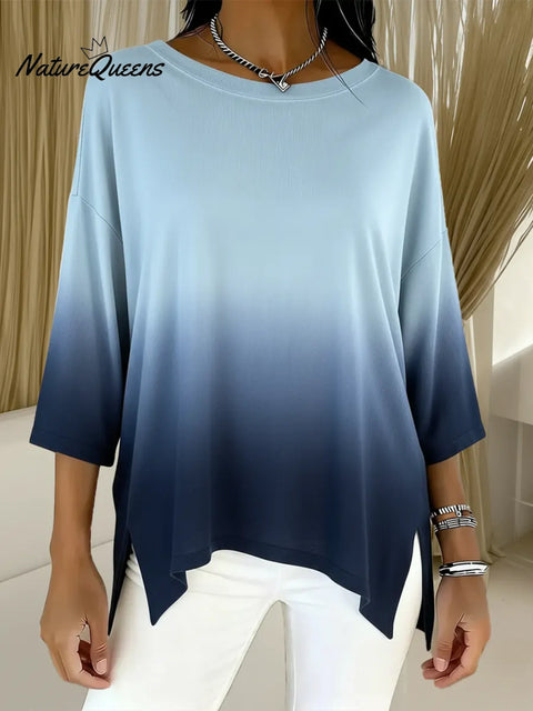 Women's Casual Loose Gradient Crew Neck Cotton T-Shirt