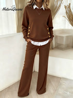 Women's Comfortable Pullover Sweater And Pants Two-piece Set