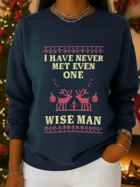 Casual Christmas Fun Print Crew Neck Cotton Sweatshirt