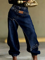 Women's Washed Wide-leg Jeans With Layered Panel Detail
