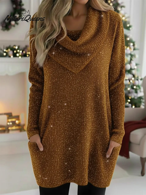 Christmas Retro Cowl Collar Shiny Knitted Sweater