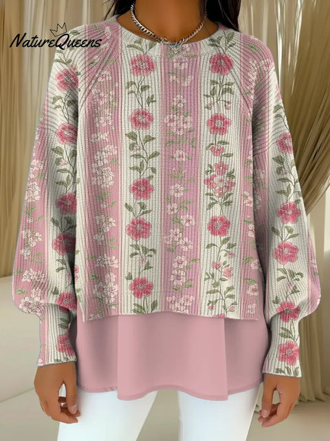 Women's Floral Pattern Art Print Casual Knitted Sweater