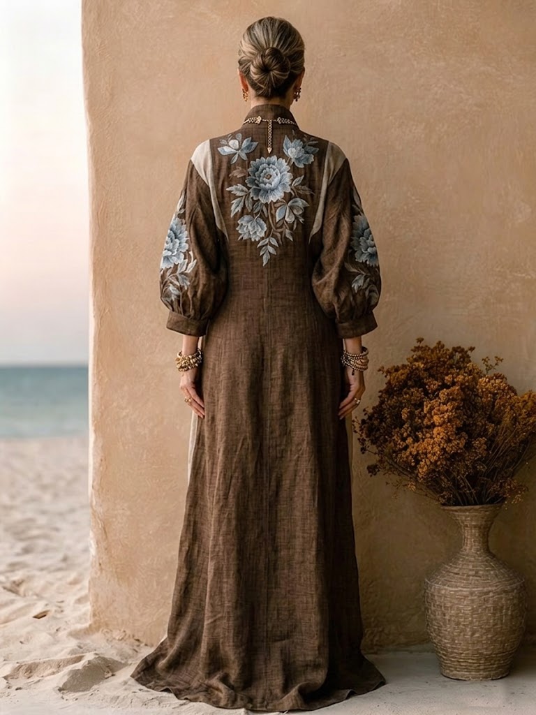 Bohemian Floral-print Linen And Cotton Maxi Dress