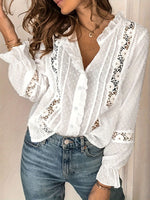 Women's Solid Color Crochet Openwork Long-sleeved Shirt