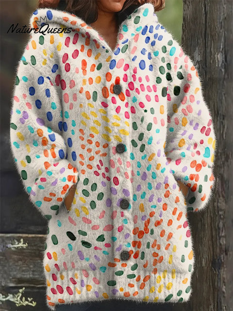 Colorful Dots Printed Knit Hoodie