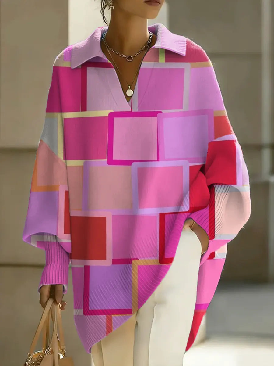 Women's Abstract Pattern Art Print Casual Knit Sweater