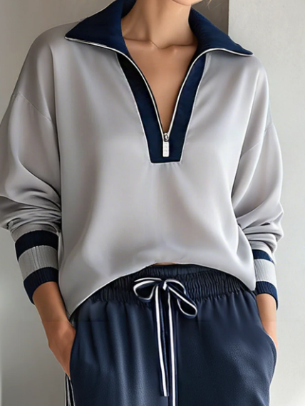 Casual Color-block Sweatshirt And Pants Two-piece Set