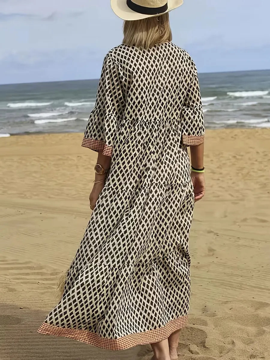 Women's Retro Pattern Art Print Casual Cotton Dress