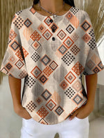 Women's Vintage Pattern Art Print Casual Waffle Cotton Shirt