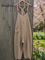 Cozy Solid Color Loose Wide-leg Linen Overalls Jumpsuit
