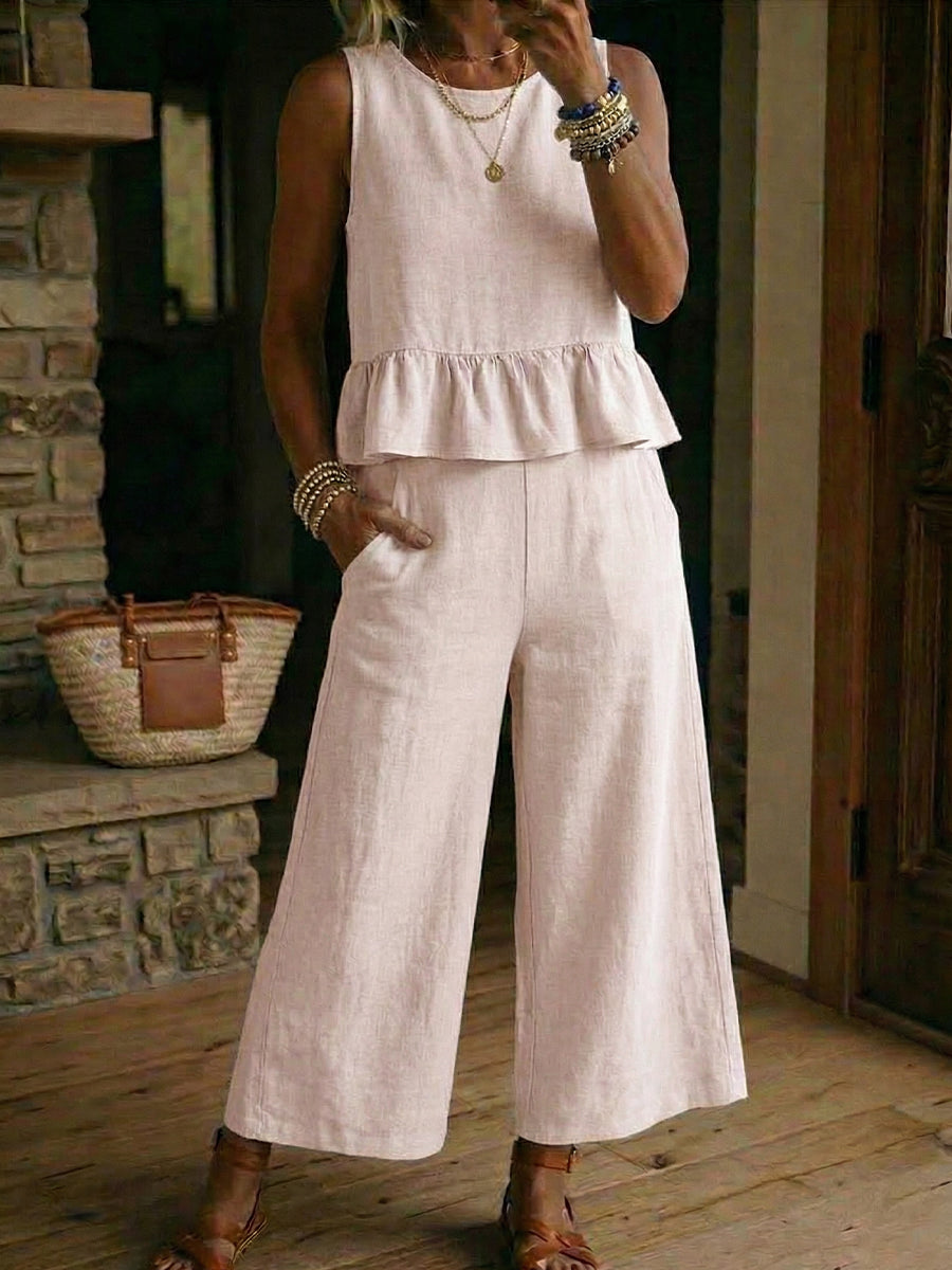 Women's Sleeveless Vest And Cropped Pants Set
