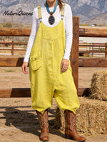 Women's Solid Color Casual Loose Cotton Wide-leg Jumpsuit With Suspenders