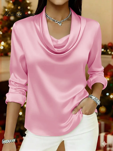 Women's Christmas Elegant Cowl neck  Satin Top