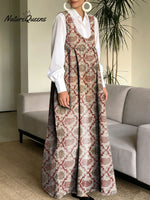 Women's Retro Splicing Colorful Flowers Pattern Art Print Casual Cotton Denim Dress