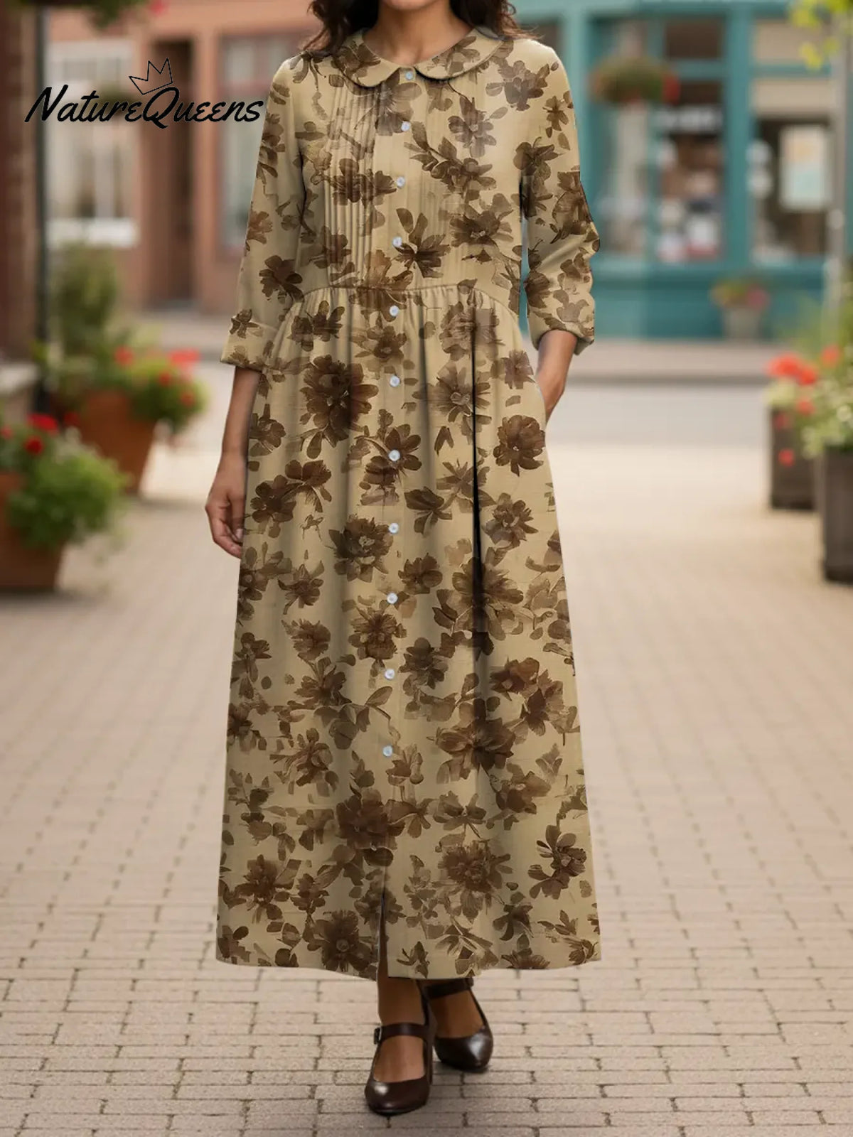 Women's Vintage Artistic Flowers Cotton And Linen Dress