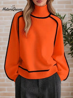 Women's Solid Color High Neck Ribbed Knit Sweater