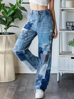 Women's Vintage Pattern Art Print Casual Cotton Denim Jeans