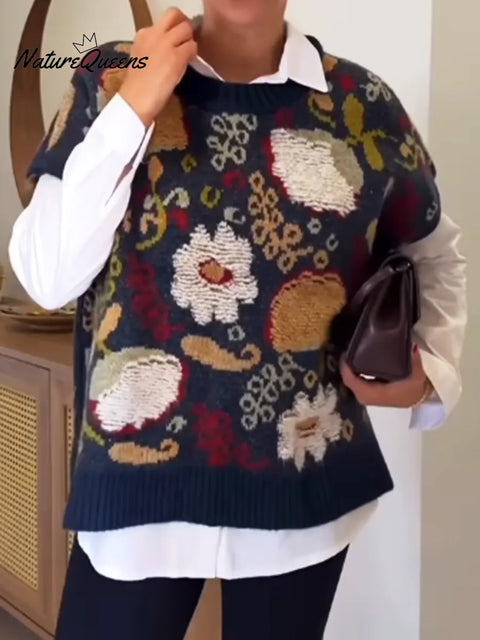 Women's Casual Floral Sleeveless Sweater Vest