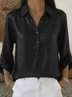 Women's Henley Collar Satin Shirt