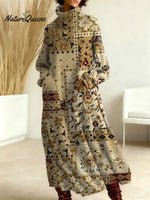 Women's Vintage Flower Art Print Casual Cotton Knitted Dress