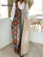 Women's Vintage Pattern Art Print Casual Cotton Denim Dress