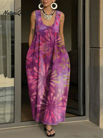 Women's Simple Flowers Pattern Art Print Casual Cotton Denim Dress