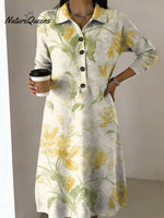 Sunny Elegant Floral Decorative Patterns Women's Casual Shirt Collar Long Sleeve Dress