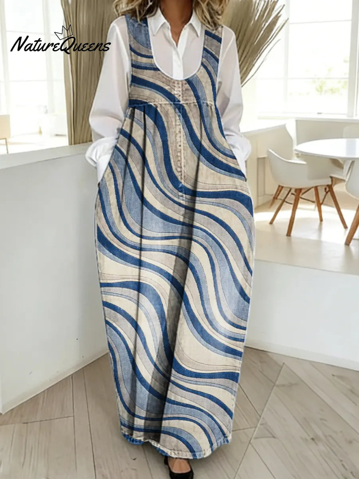 Women's Abstract Pattern Art Print Casual Cotton Denim Dress