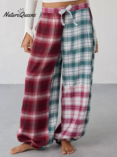Women's Plaid Casual Loose Cotton Pants