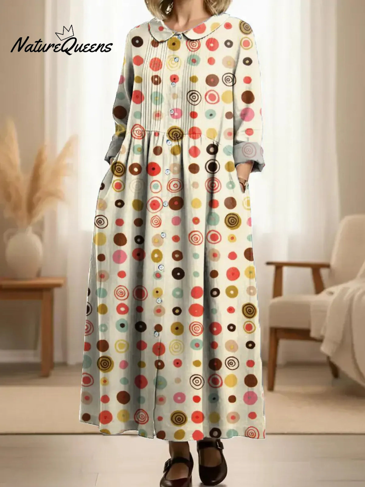 Women's Abstract Pattern Art Print Casual Cotton Dress