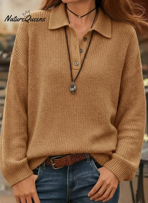 Casual Polo Collar Button-up Knit Sweater