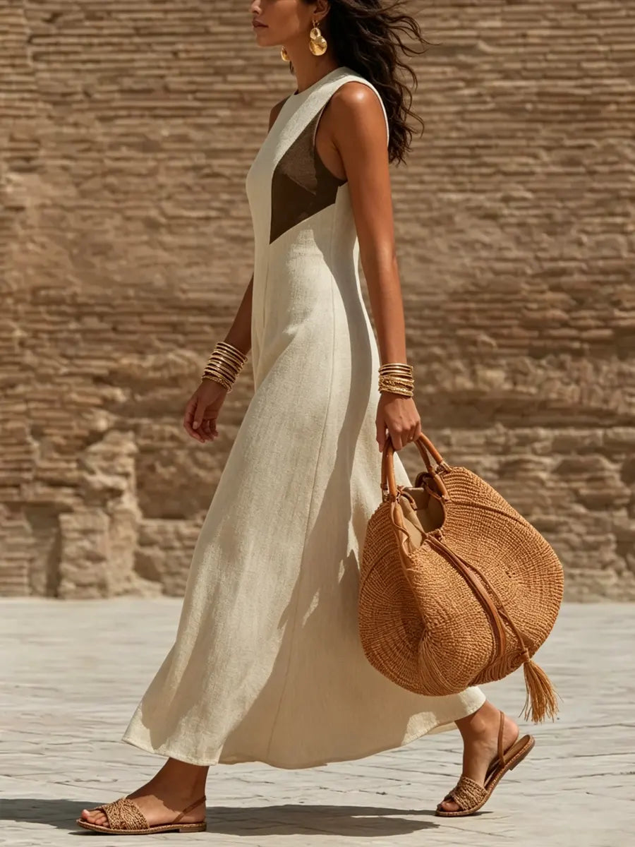 Women's Minimalist-style Sleeveless Linen Maxi Dress