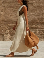 Women's Minimalist-style Sleeveless Linen Maxi Dress