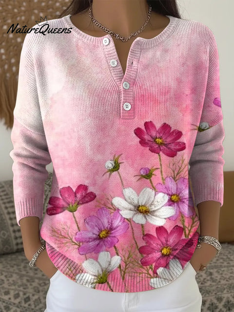 Retro Flowers Print Buttoned Cardigan Sweater