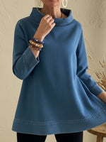 Elegant Mock Neck A-line Denim Cotton Top