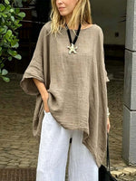 Women's Solid Color Art Casual 3/4 Sleeve Cotton Linen Shirt