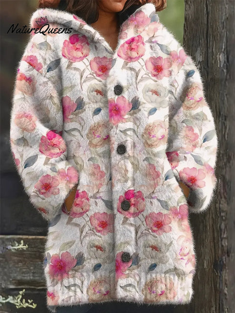 Floral Art Pattern Printed Knit Hoodie