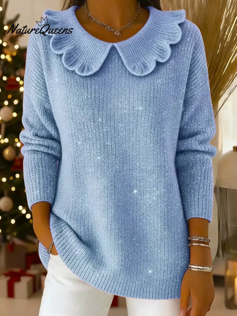 Women's Solid Color Peter Pan Collar Long-sleeved Casual Loose Knit Sweater