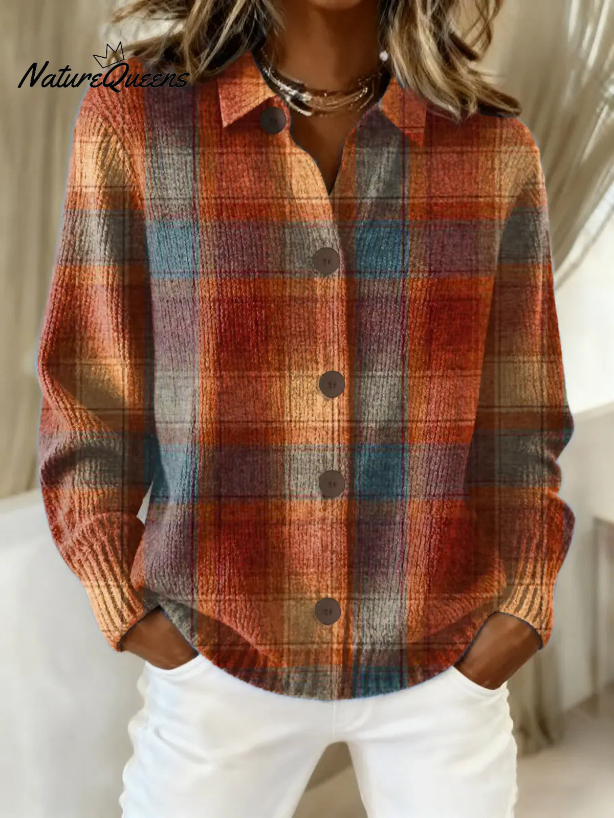 Women's Plaid Pattern Art Print Casual Cotton Knitted Sweater