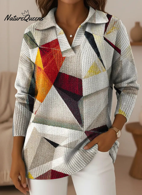 Women's Artistic Abstract Geometry V-neck Sweater