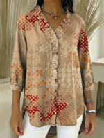 Women's Vintage Pattern Art Print Casual Ruffled Denim Shirt