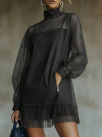 Fashionable Patchwork Organza Denim Mini Dress