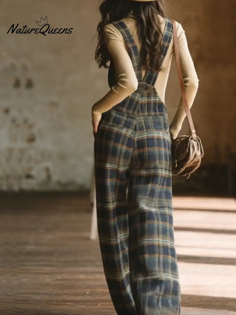 Women's Retro Plaid Cotton Jumpsuit