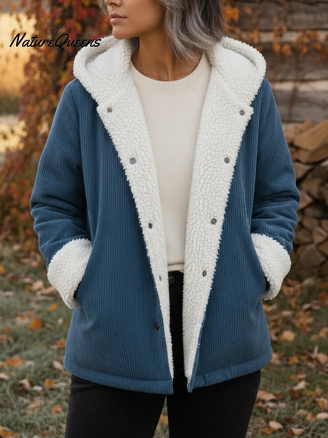 Casual Sherpa Corduroy Button-Down Hooded Jacket