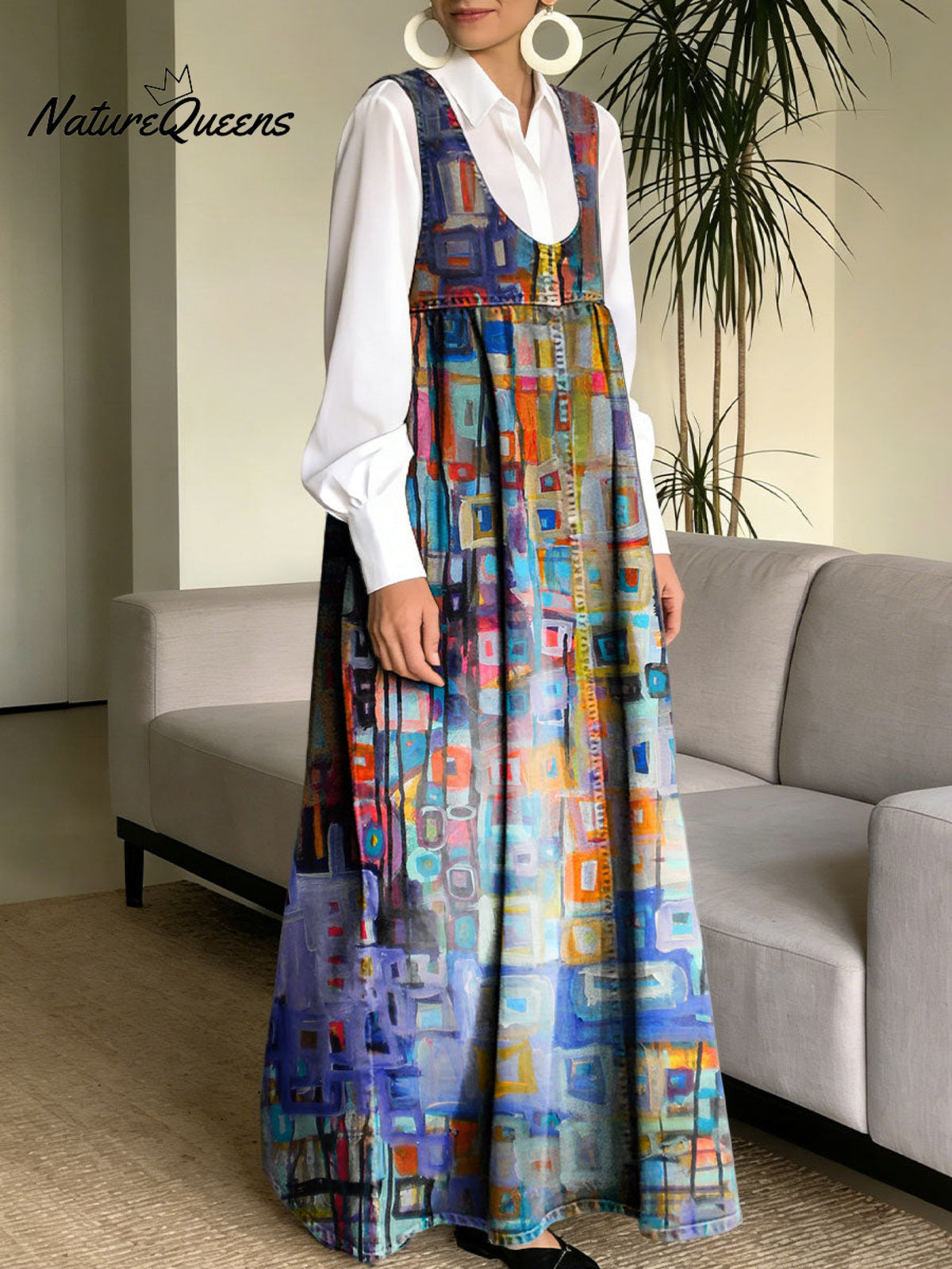 Women's Simple Flowers Pattern Art Print Casual Cotton Denim Dress