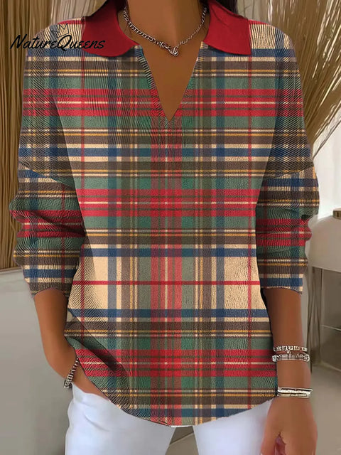 Women's Plaid Pattern Art Printed Casual Sweater