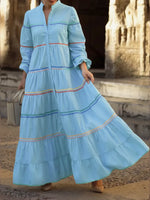 Women's Patchwork Colorful Woven Ribbon 100% Cotton Maxi Dress